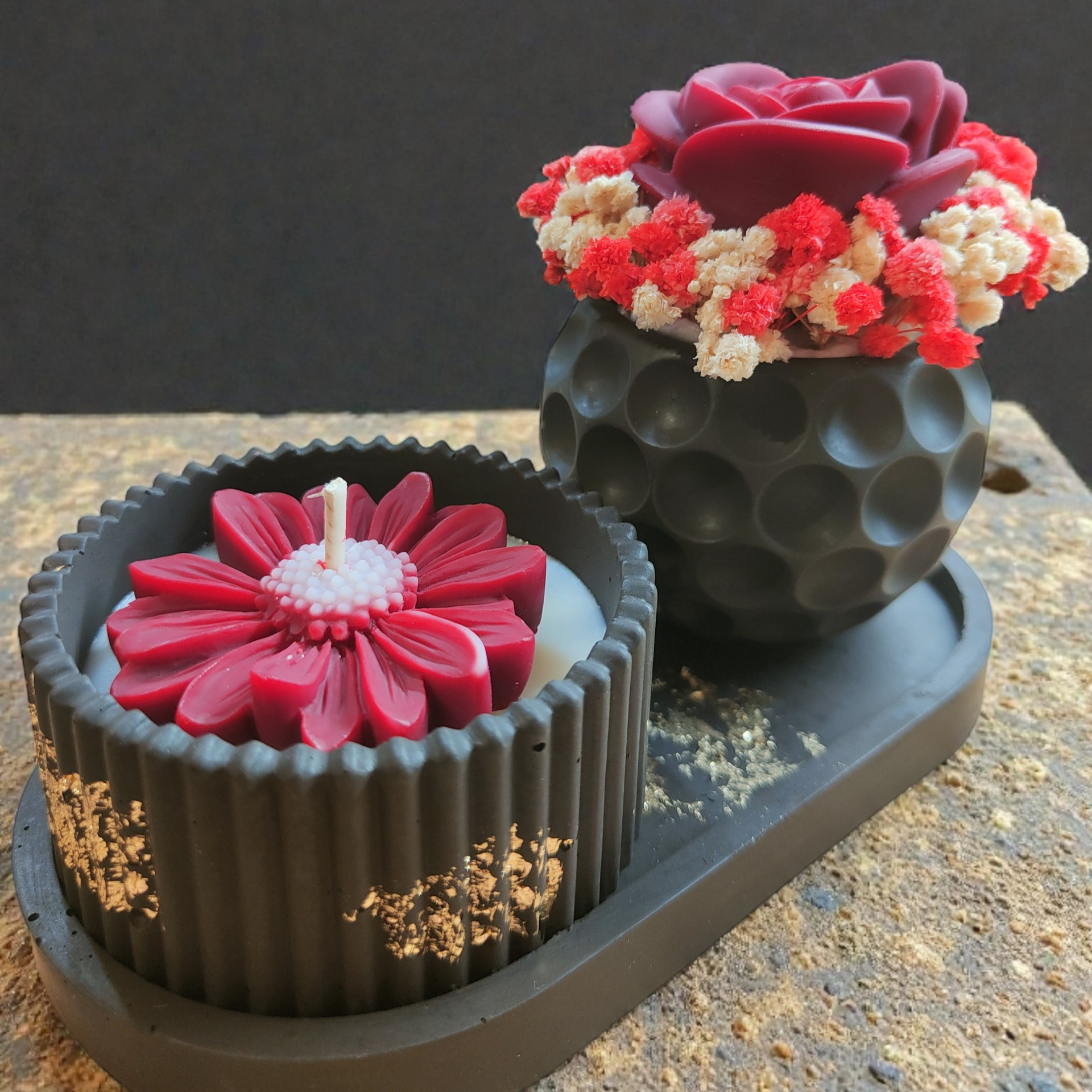 Plateau noir marguerite & rose 🌹