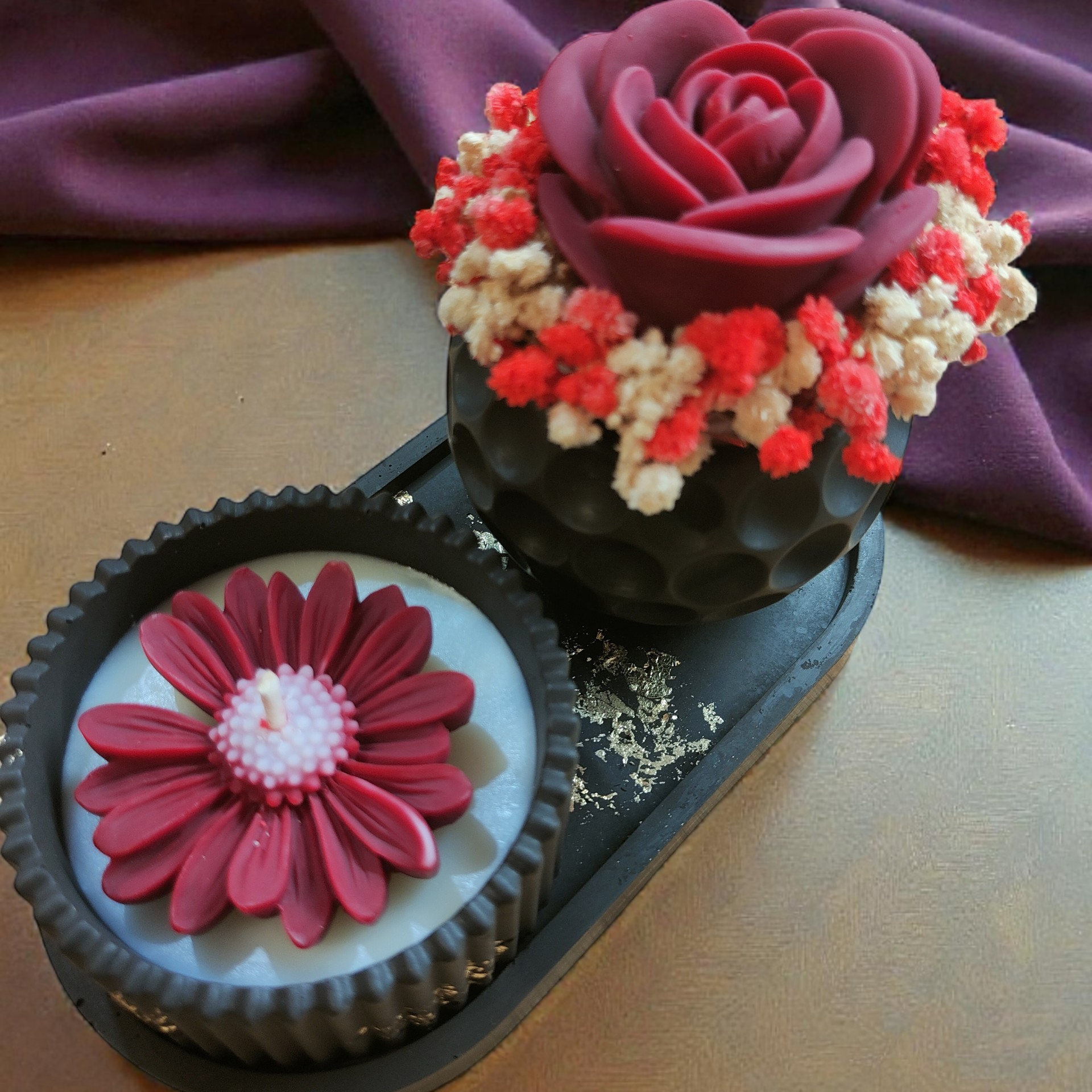 Plateau noir marguerite & rose 🌹