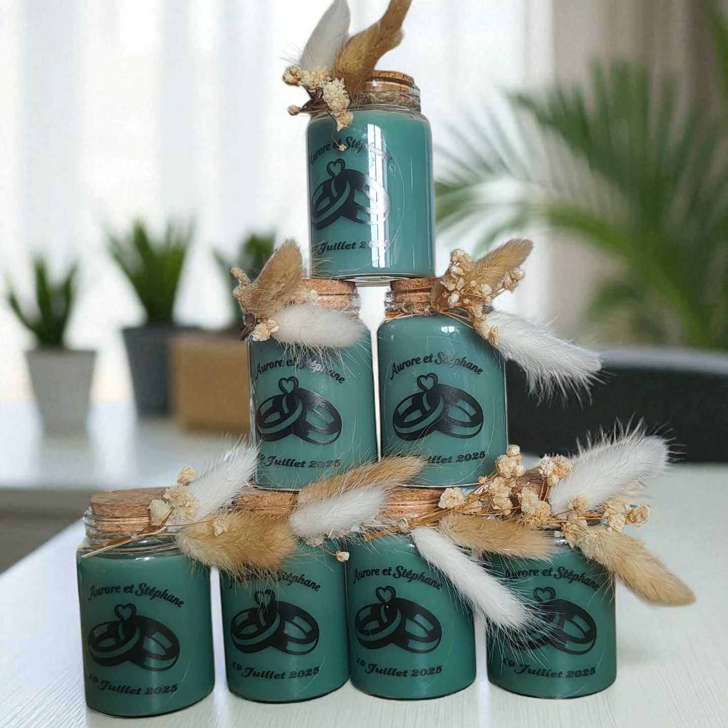 Lot de bougies personnalisées fleurs séchées