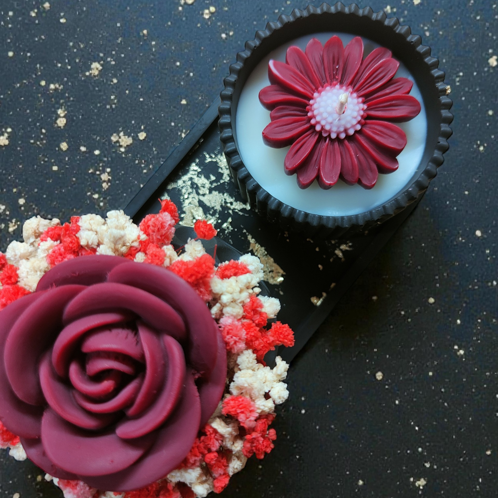 Plateau noir marguerite & rose 🌹