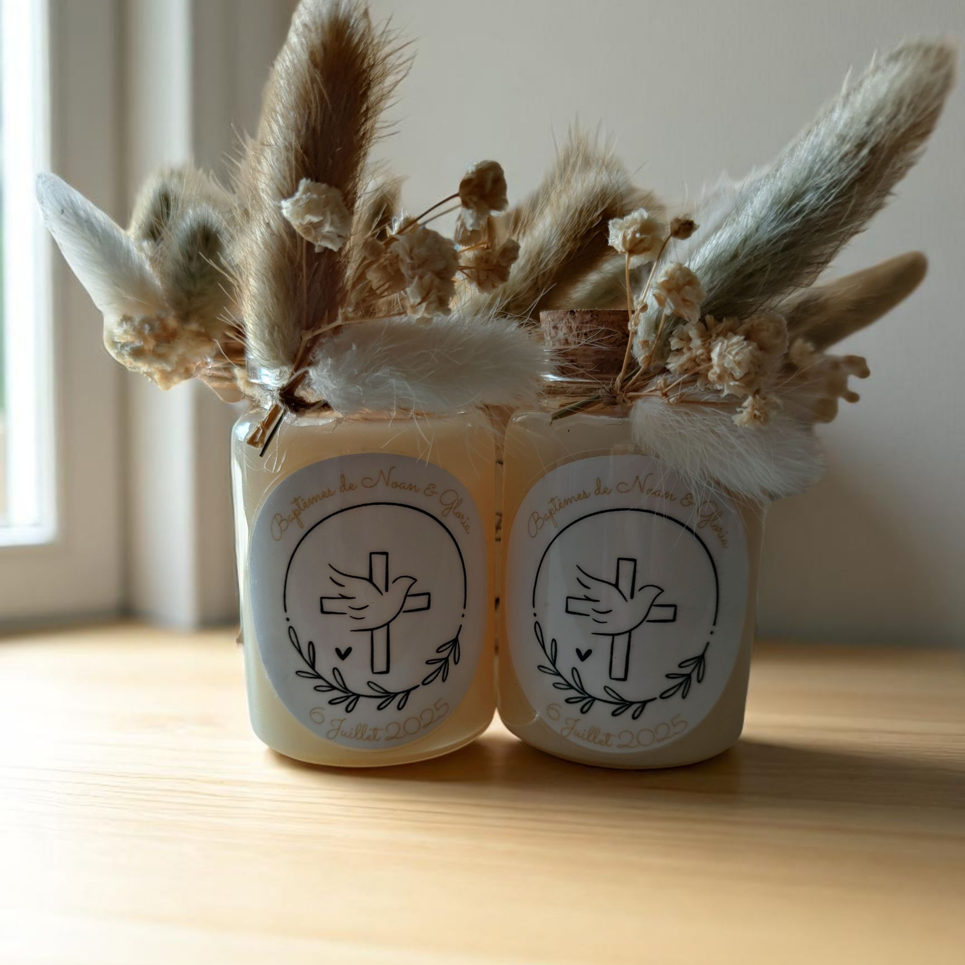 Lot de bougies personnalisées fleurs séchées